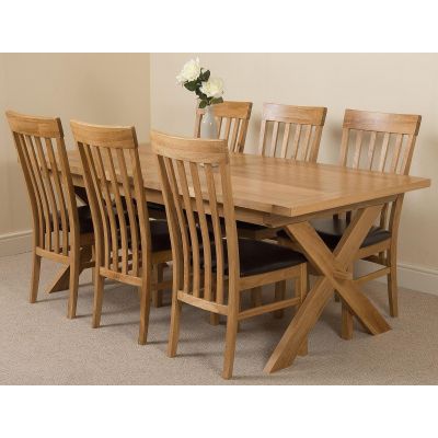 Vermont Cross Leg Oak Extending Dining Table with 6 Harvard Oak Dining Chairs