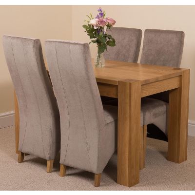 Kuba Small Oak Dining Table with 4 Grey Lola Fabric Chairs