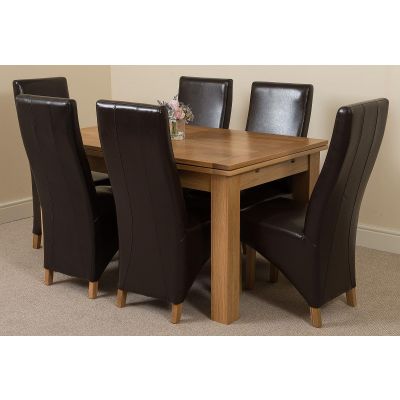 Richmond Medium Oak Extendable Dining Table with 6 Lola Brown Leather Dining Chairs