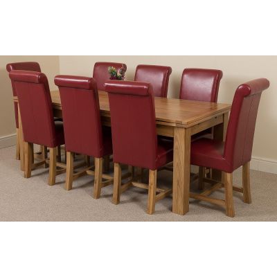 Richmond Large Oak Extending Dining Table with 8 Washington Burgundy Leather Dining Chairs