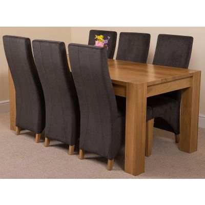 Kuba Large Oak Dining Table with 6 Lola Black Fabric Chairs