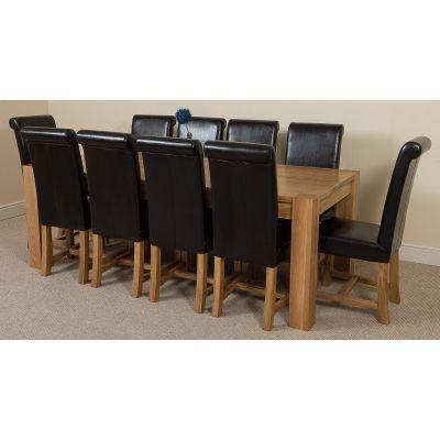 Kuba Extra Large Oak Dining Table with 10 Washington Black Leather Chairs