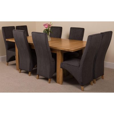 Seattle Oak Extending Dining Table and 8 Lola Dark Grey Fabric Dining Chairs