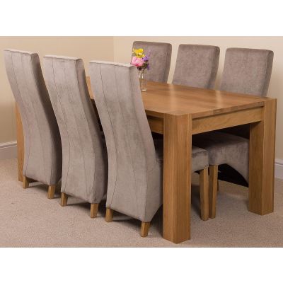Kuba Large Oak Dining Table with 6 Lola Grey Fabric Chairs