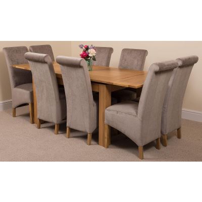 Richmond Medium Oak Extendable Dining Table with 8 Montana Grey Fabric Dining Chairs