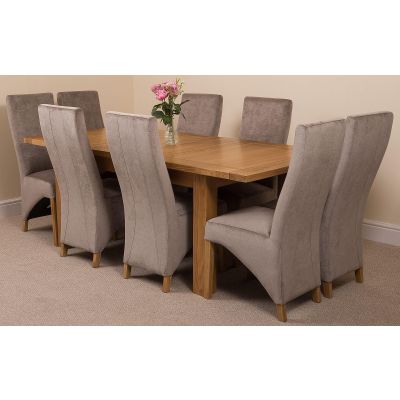 Seattle Oak Extending Dining Table and 8 Lola Grey Fabric Dining Chairs