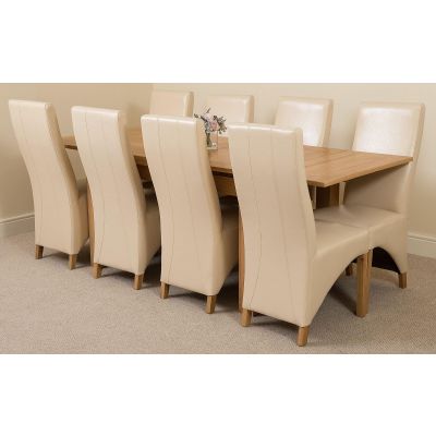 Richmond Medium Oak Extendable Dining Table with 8 Lola Ivory Leather Dining Chairs