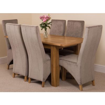Hampton Small Oak Extending Dining Table with 6 Lola Grey Fabric Chairs