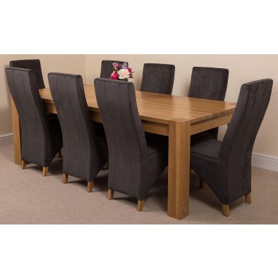 Kuba Extra Large Oak Dining Table with 8 Lola Black Fabric Chairs