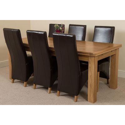 Richmond Large Oak Extending Dining Table with 6 Lola Brown Leather Dining Chairs