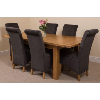 Seattle Oak Extending Dining Table and 6 Montana Dark Grey Fabric Dining Chairs