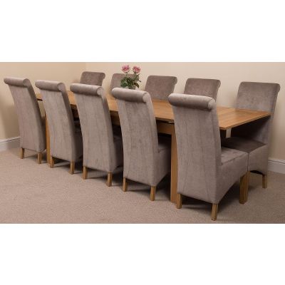 Richmond Large Oak Extending Dining Table with 10 Montana Grey Fabric Dining Chairs