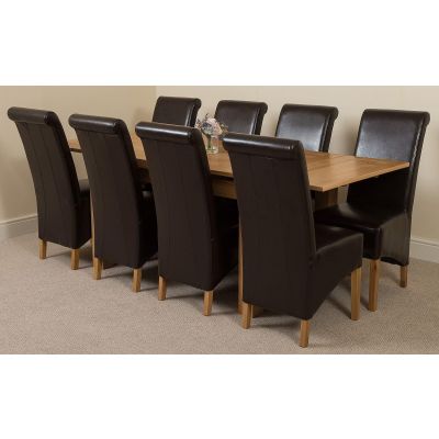Richmond Medium Oak Extendable Dining Table with 8 Montana Brown Leather Dining Chairs