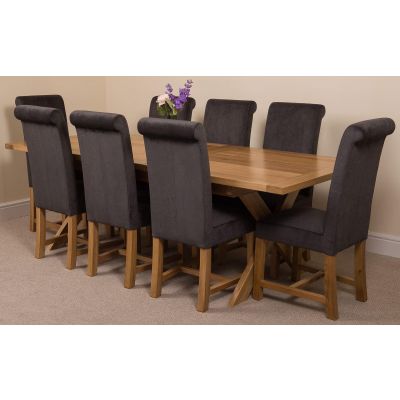 Vermont Cross Leg Oak Extending Dining Table with 8 Washington Black Fabric Chairs