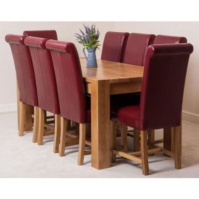 Kuba Large Oak Dining Table with 8 Washington Burgundy Leather Chairs