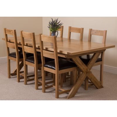 Vermont Cross Leg Oak Extending Dining Table with 6 Lincoln Oak Dining Chairs