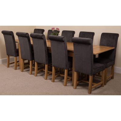 Richmond Large Oak Extending Dining Table with 10 Washington Black Fabric Chairs