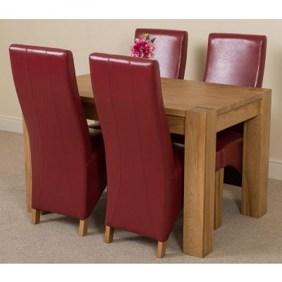 Kuba Small Oak Dining Table with 4 Burgundy Lola Leather Chairs