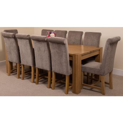 Kuba Extra Large Oak Dining Table with 10 Washington Grey Fabric Chairs