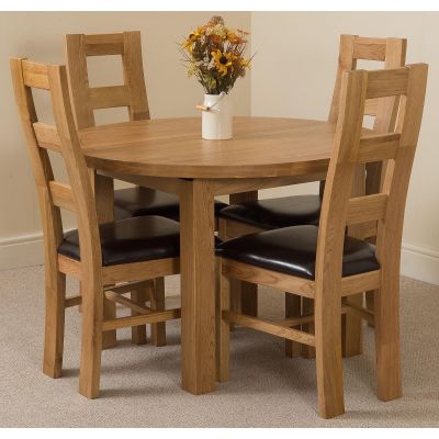 Edmonton Round Extendable Oak Dining Set with 4 Yale Oak Chairs