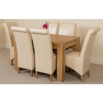 Kuba Small Oak Dining Table with 6 Ivory Montana Leather Chairs