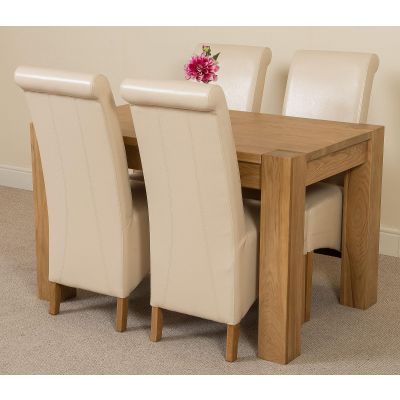 Kuba Small Oak Dining Table with 4 Ivory Montana Leather Chairs