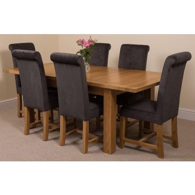 Seattle Oak Extending Dining Table and 6 Washington Dark Grey Fabric Dining Chairs