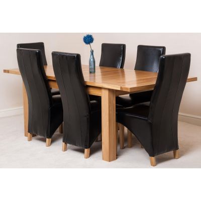 Seattle Oak Extending Dining Table and 6 Lola Black Leather Dining Chairs