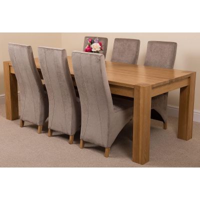Kuba Extra Large Oak Dining Table with 6 Lola Grey Fabric Chairs