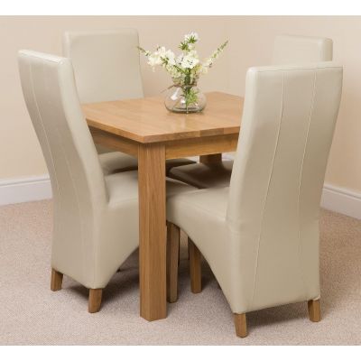 Oslo 90 x 90cm Small Square Oak Dining Set with 4 Lola Ivory Leather Chairs