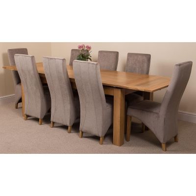 Richmond Large Oak Extending Dining Table with 8 Lola Grey Fabric Dining Chairs