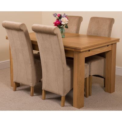 Richmond Medium Oak Extendable Dining Table with 4 Montana Beige Fabric Dining Chairs