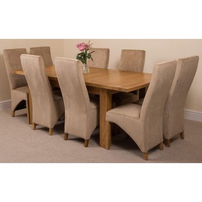 Seattle Oak Extending Dining Table and 8 Lola Beige Fabric Dining Chairs