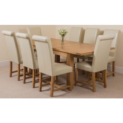 Seattle Oak Extending Dining Table and 8 Washington Ivory Leather Dining Chairs