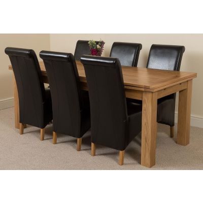 Richmond Large Oak Extending Dining Table with 6 Montana Black Leather Dining Chairs
