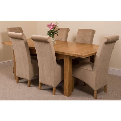 Seattle Oak Extending Dining Table and 6 Montana Beige Fabric Dining Chairs