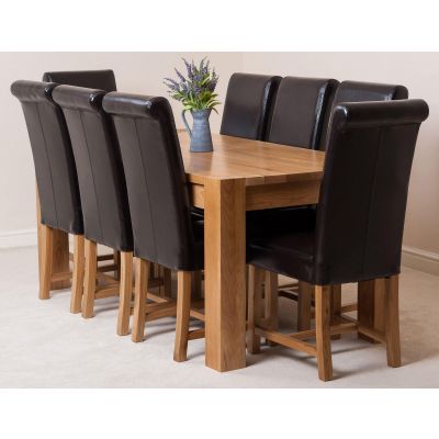 Kuba Large Oak Dining Table with 8 Washington Brown Leather Chairs