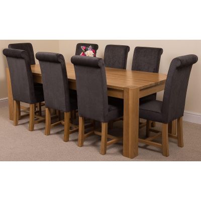 Kuba Extra Large Oak Dining Table with 8 Washington Black Fabric Chairs