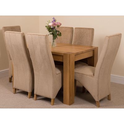 Kuba Small Oak Dining Table with 6 Beige Lola Fabric Chairs