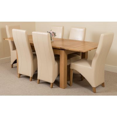 Richmond Medium Oak Extendable Dining Table with 6 Lola Ivory Leather Dining Chairs