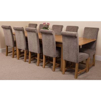 Richmond Large Oak Extending Dining Table with 10 Washington Grey Fabric Dining Chairs