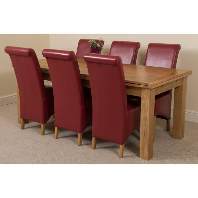 Richmond Large Oak Extending Dining Table with 6 Montana Burgundy Leather Dining Chairs