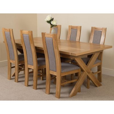 Vermont Cross Leg Oak Extending Dining Table with 6 Stanford Oak Dining Chairs
