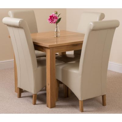 Oslo 90 x 90cm Small Square Oak Dining Set with 4 Montana Ivory Leather Chairs