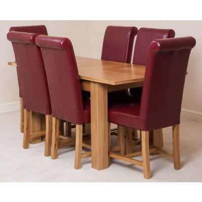 Hampton Small Oak Extending Dining Table with 6 Washington Burgundy Leather Chairs