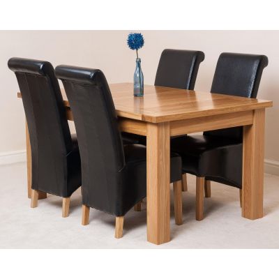 Seattle Oak Extending Dining Table and 4 Montana Black Leather Dining Chairs