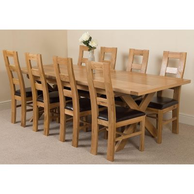 Vermont Cross Leg Oak Extending Dining Table with 8 Yale Oak Dining Chairs