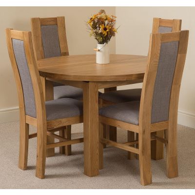 Edmonton Round Extendable Oak Dining Set with 4 Stanford Oak Chairs