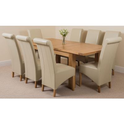 Seattle Oak Extending Dining Table and 8 Montana Ivory Leather Dining Chairs