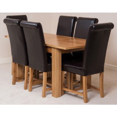 Hampton Small Oak Extending Dining Table with 6 Washington Brown Leather Chairs